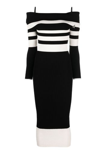 The Attico striped off-shoulder knitted dress - Nero