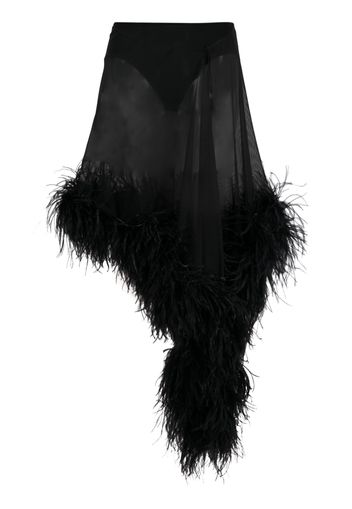 The Attico Miya feather-trimmed asymmetric skirt - Nero