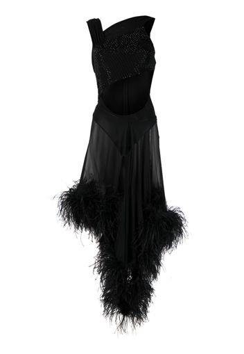 The Attico feather-trimmed asymmetric dress - Nero