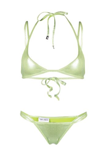 The Attico metallic triangle-cup bikini - Verde