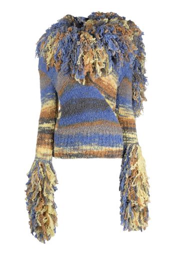 The Attico Rhona bouclé fringed cardigan - Blu