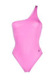 The Attico one-shoulder logo-print swimsuit - Rosa