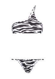 The Attico one-shoulder zebra-print bikini set - Bianco