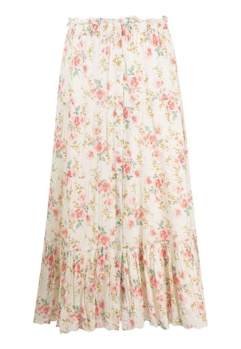 The Great. tiered floral high-rise skirt - Bianco