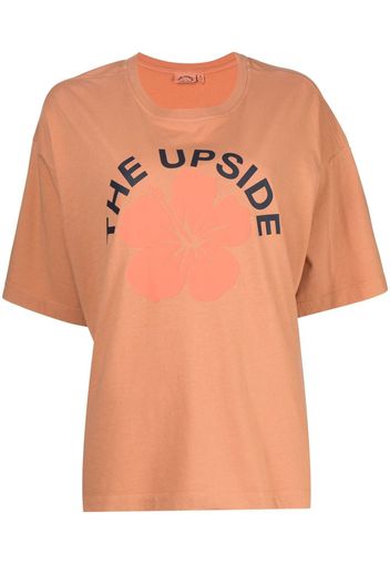 The Upside Laura flower logo print cotton T-shirt - Marrone