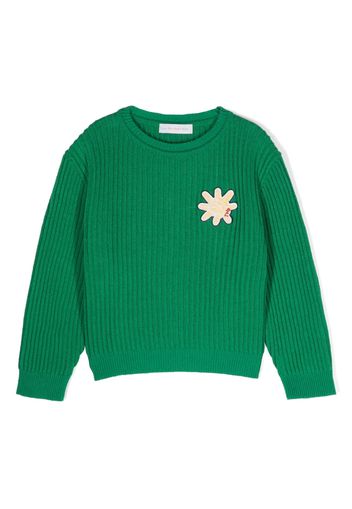 There Was One Kids Sun-patch ribbed crew-neck jumper - Verde