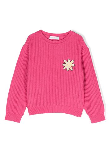 There Was One Kids Sun-patch ribbed crew-neck jumper - Rosa
