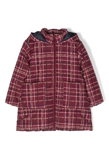 There Was One Kids tartan-print padded hooded jacket - Rosso