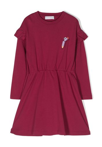 There Was One Kids logo-print ruffled cotton dress - Rosso