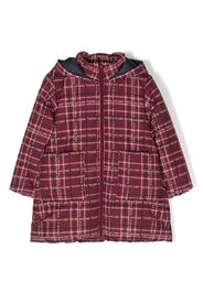 There Was One Kids tartan-print padded hooded jacket - Rosso