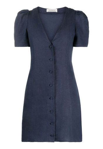 There Was One puff-sleeve buttoned linen minidress - Blu