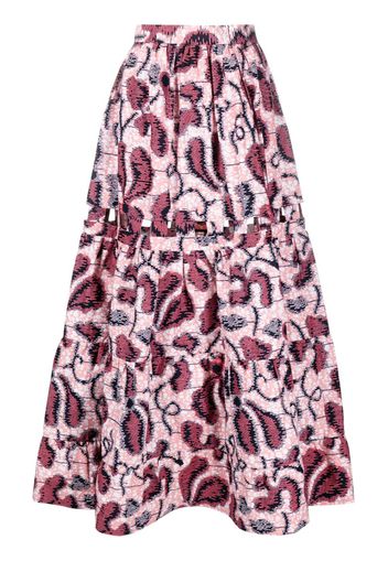 There Was One x Lisa Folawiyo abstract-print tiered maxi skirt - Rosa