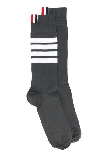 DARK GREY COTTON MID-CALF WHITE 4-BAR SOCKS