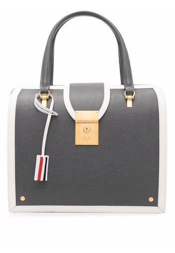 Thom Browne MRS. THOM BAG W/ CONTRAST LEATHER FRAME IN PEBBLE GRAIN LEATHER - 025 DARK GREY