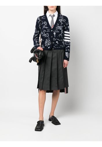 Thom Browne SILK LINED CARDIGAN JACKET W/ 4 BAR IN SKY TOILE INTARSIA CASHMERE - 415 Navy