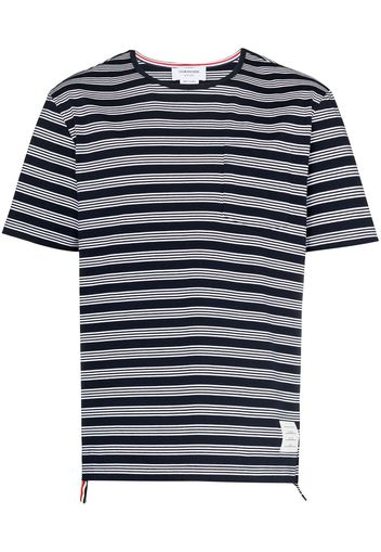 Thom Browne logo-patch striped T-shirt - Blu