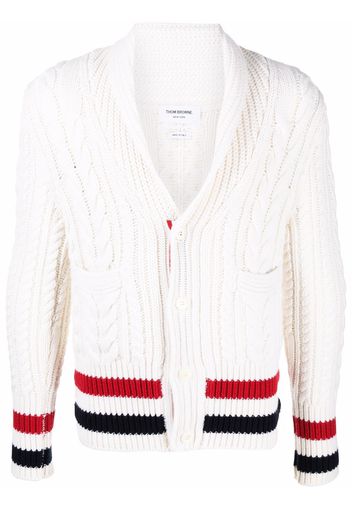 THOM BROWNE RWB-stripe cable-knit cardigan - Bianco