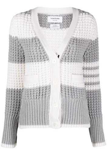 Thom Browne 4-bar stripe waffle cardigan - Grigio