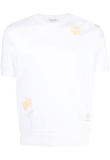Thom Browne T-shirt con ricamo a fiori - Bianco