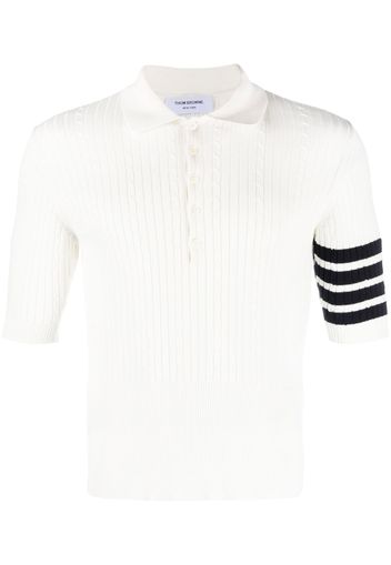 Thom Browne 4-Bar cable-knit ribbed polo shirt - Bianco
