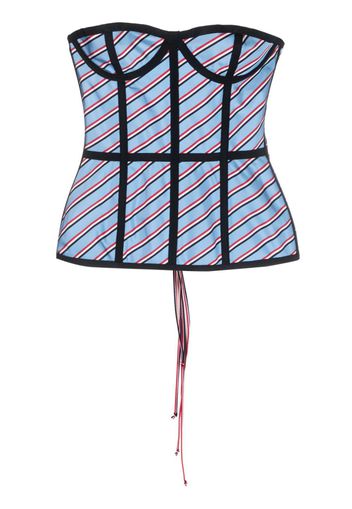 Thom Browne MANNEQUINE SEAMED CORSET IN TRICOLOR STRIPE SILK COTTON MOGADOR - 460 MEDIUM BLUE