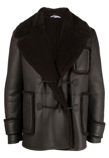 Thom Browne Cappotto doppiopetto con collo in shearling - Marrone