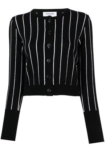 Thom Browne Cardigan girocollo crop gessato - Nero