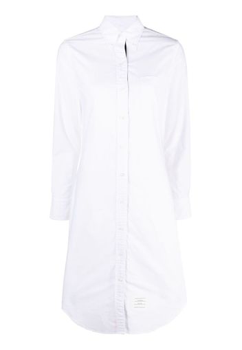 Thom Browne KNEE LENGTH POINT COLLAR SHIRTDRESS W/ RWB GROSGRAIN PLACKET IN OXFORD - 100 WHITE