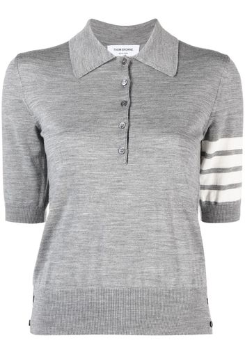 Thom Browne RELAXED FIT POLO W/ 4 BAR IN SUSTAINABLE FINE MERINO WOOL - 055 LIGHT GREY