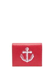 Thom Browne Anchor-embroidered leather cardholder - Rosso