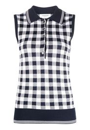 Thom Browne gingham-jacquard sleeveless polo top - Blu