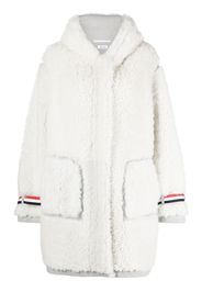 Thom Browne Cappotto in shearling con cappuccio - Bianco