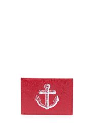 Thom Browne anchor-embroidered leather cardholder - Rosso