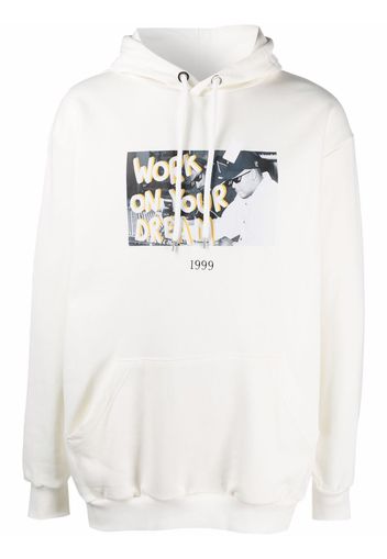 Throwback. graphic-print cotton hoodie - Bianco