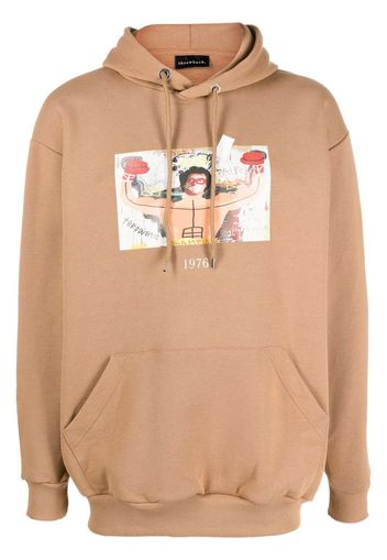 Throwback. graphic-print cotton hoodie - Marrone