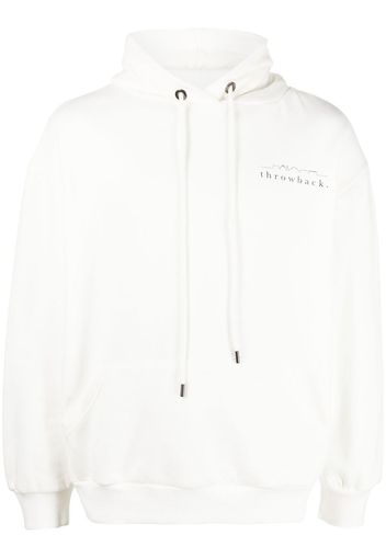 Throwback. logo-print drawstring hoodie - Bianco