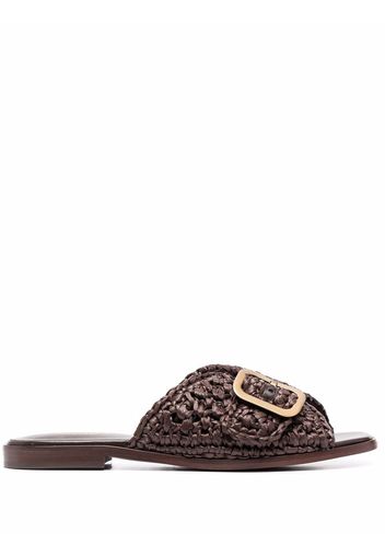 Tod's buckle-detail woven slides - Marrone