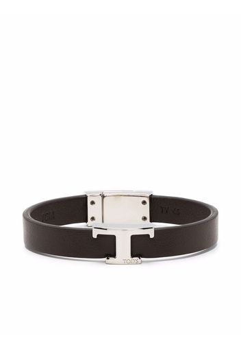 Tod's logo-plaque leather bracelet - Marrone