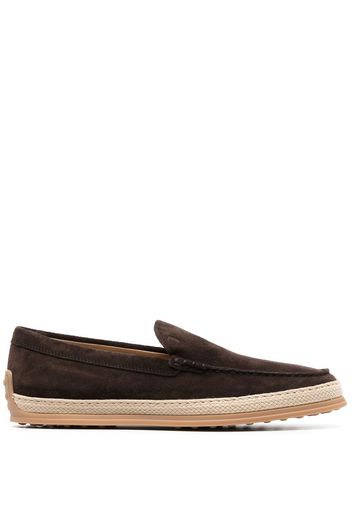 Tod's raffia-sole suede loafers - Nero