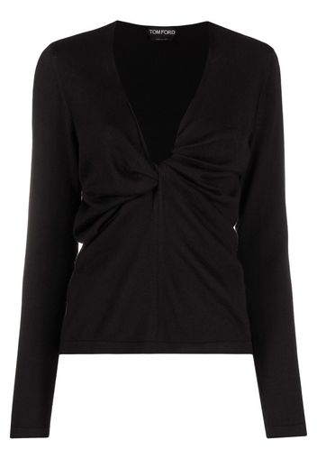 Tom Ford plunge-neck twist-detail knitted top - Nero