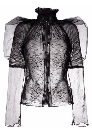 TOM FORD floral-lace high-neck blouse - Nero