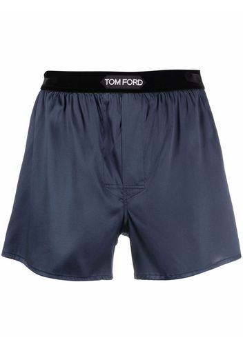 TOM FORD silk-blend logo-waist boxers - Blu