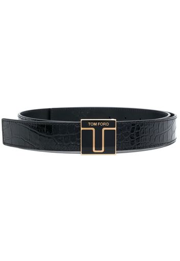 TOM FORD croc-embossed logo-plaque belt - Nero