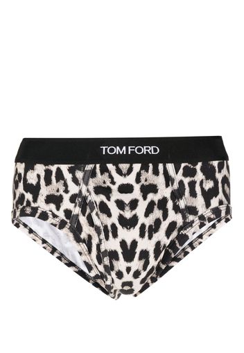 TOM FORD cheetah-print logo-waistband briefs - Toni neutri