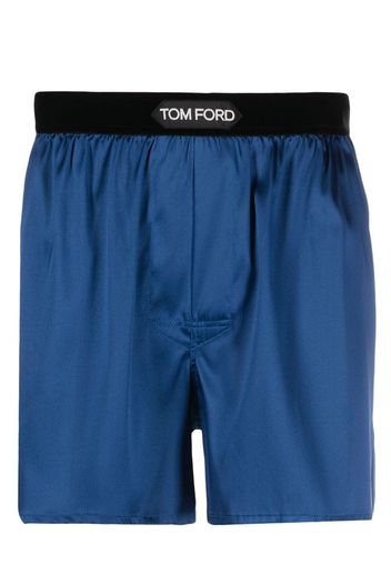 TOM FORD logo-waistband silk boxers - Blu