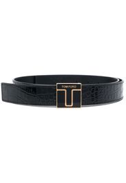 TOM FORD croc-embossed logo-plaque belt - Nero