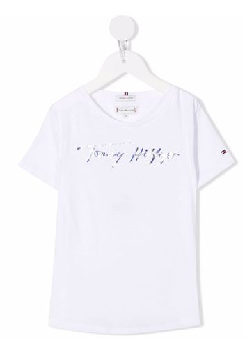 Tommy Hilfiger Junior logo-print organic cotton T-Shirt - Bianco