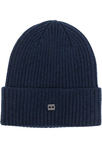 Tommy Hilfiger logo-plaque ribbed beanie - Blu