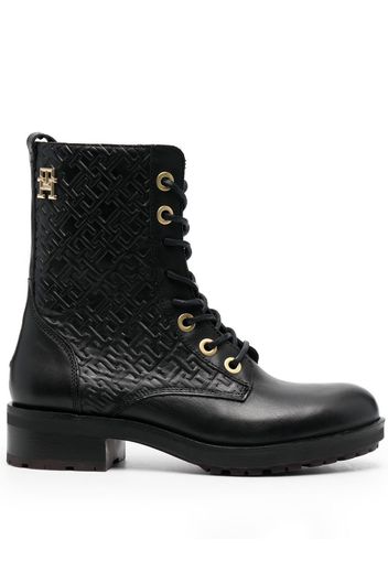 Tommy Hilfiger monogram-embossed biker boots - Nero