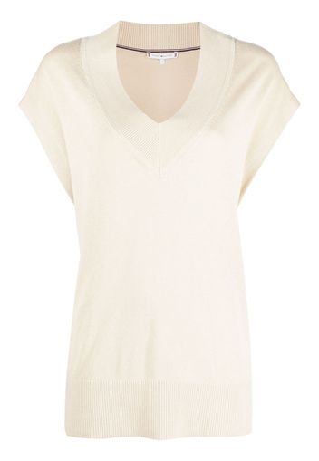 Tommy Hilfiger V-neck cotton-lyocell blend top - Toni neutri